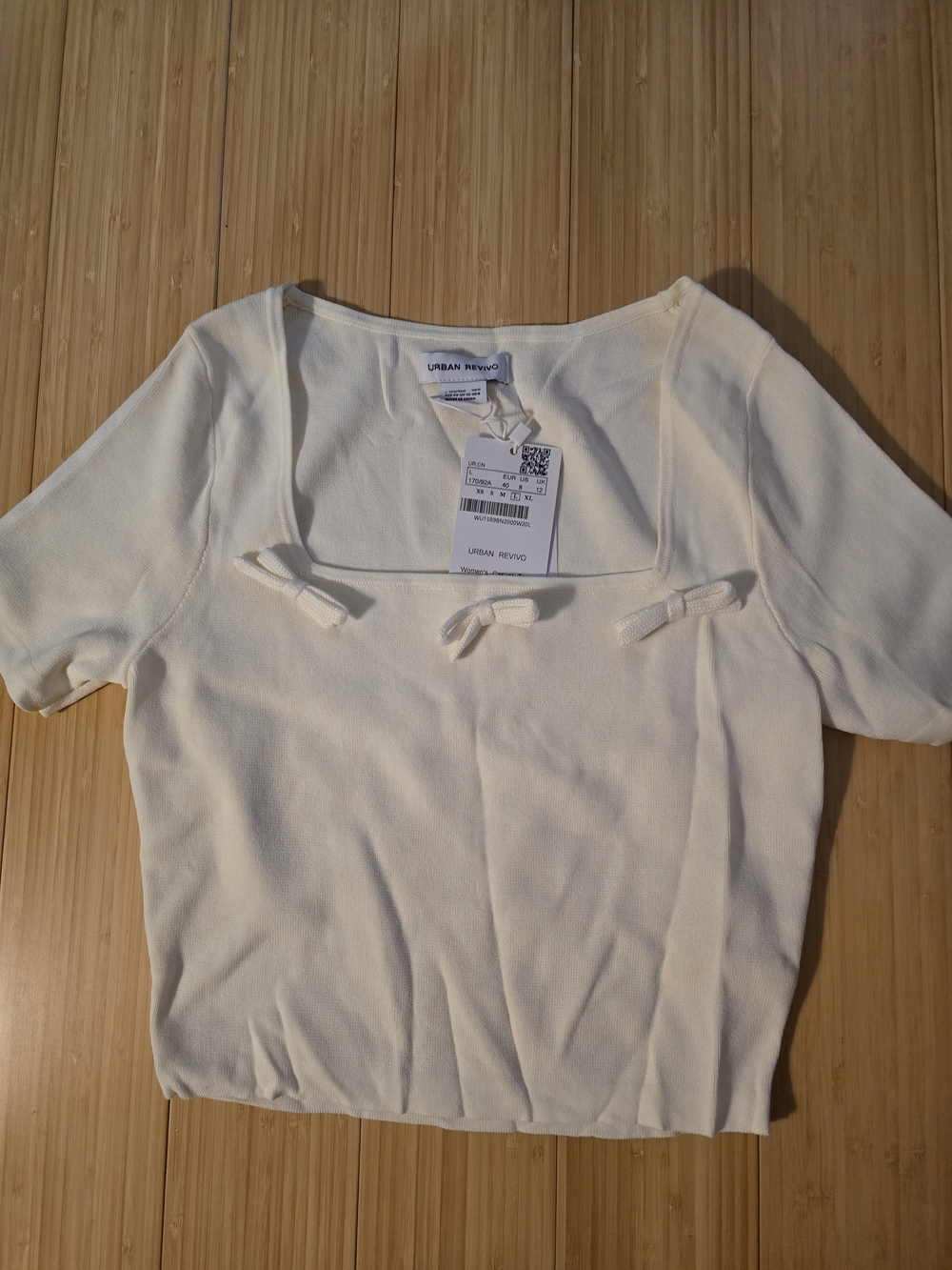 Urban Revivo Cream Crop Bow Top L NWT
